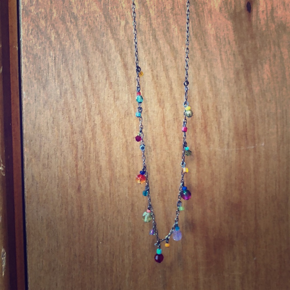 Silver necklace with multicolored beads
